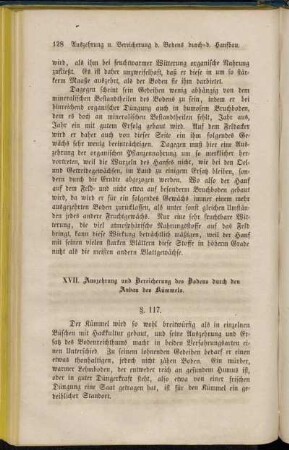 XVII. Auszehrung und Bereicherung des Bodens durch den Anbau des Kümmels. - XXV. Auszehrung und Bereicherung des Bodens durch die Unkräuter.
