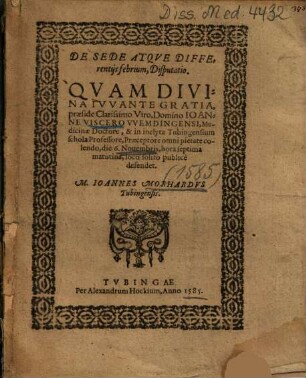 De Sede Atqve Differentijs febrium, Disputatio