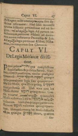 Caput VI. De Legis Mosaice divisione.
