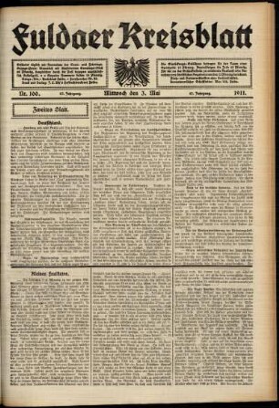 Zweite Ausgabe vom Mittwoch, den 03. Mai 1911.