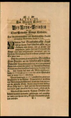 Actus III. Im Blauen Feuer, Zu Ehren Des Cron-Printzen Und der Cron-Princeßin Königl. Hoheiten