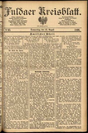 Erste Ausgabe vom Donnerstag, den 13. August 1896.
