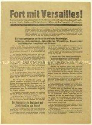 Flugblatt der Kommunistischen Parteien Deutschlands und Frankreichs gegen den Versailler Vertrag und Aufruf zur Reichstagswahl