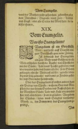 XIX. Vom Evangelio.