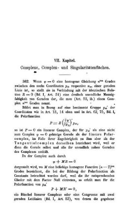 VII. Kapitel. Complexe, Complex- und Singularitätenflächen.
