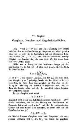 VII. Kapitel. Complexe, Complex- und Singularitätenflächen.