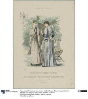 Illustrirte Frauen-Zeitung: Anzug mit kleiner Schleppe und Anzug mit Schosstaille