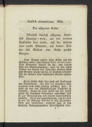 RANA obstetricans. Mihi. Die aschgraue Kröte.