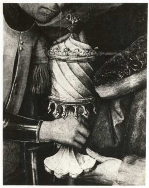 Anbetungsbild des Meister der Lyversbergischen Passion : Ausschnitt eines Salbgefäße