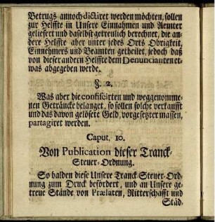 Caput 10. Von Publication dieser Tranck-Steuer-Ordnung.