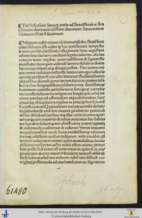 Titi Vespasiani Strozcᶒ oratio ad...Innocentium Octavum...