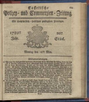 20tes Stueck, Montag den 18ten May. 1789
