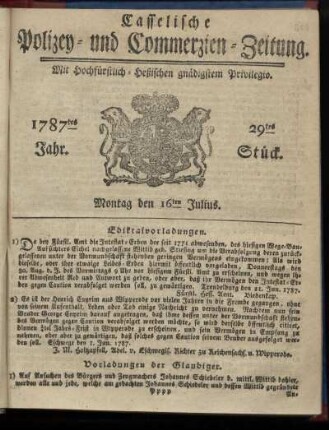 29tes Stueck, Montag den 16ten Julius. 1787