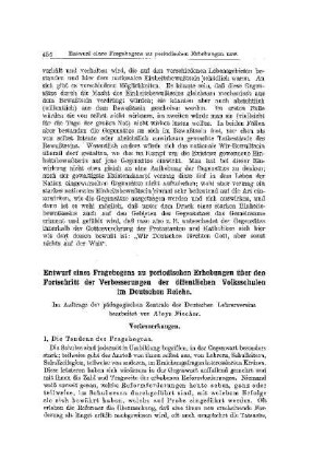 Entwurf eines Fragebogens zur periodischen Erhebungen über den Fortschritt der Verbesserungen der öffentlichen Volksschulen im Deutschen Reiche