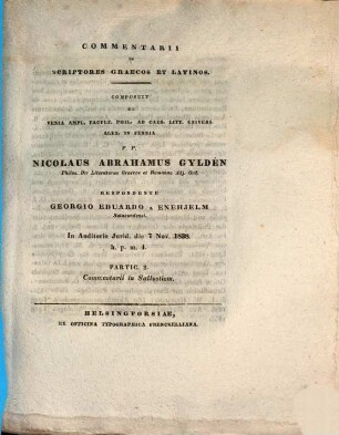 Commentarii in scriptores Graecos et Latinos, Partic. 2.. Commentarii in Sallustium