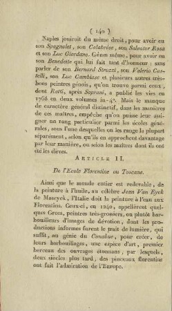 Article II. De l'Ecole Florentine ou Toscane.