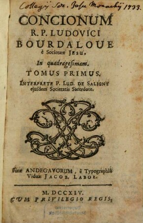 Concionum in Quadragesimam, 1 (1714)
