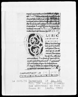 Kurzfassung des Decretum Gratiani — Initiale C(lericus adversus), Folio 35verso