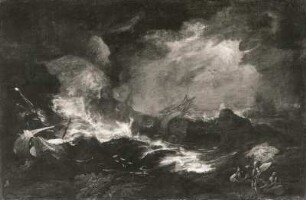 Unbekannter Künstler: Ein Seesturm. 17. Jahrhundert. Öl auf Leinwand; 73 x 112 cm. Dresden: Gemäldegalerie Alte Meister 468 (Depot Albertinum)