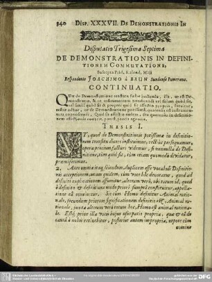 Disputatio Trigesima Septima De Demonstrationis In Definitionem Commutatione