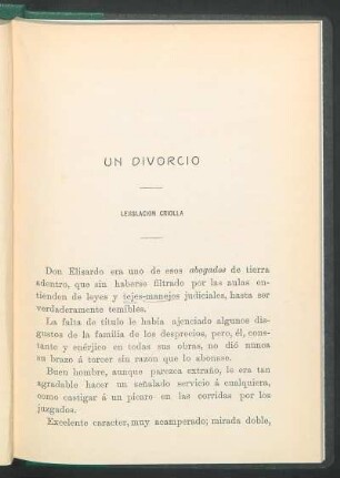 Un divorcio : Lejislación criolla