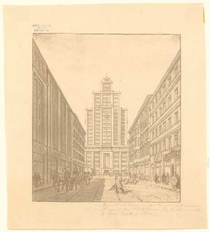 Hochhaus in der Friedrichstraße, Berlin: Perspektivische Ansicht (von Inv.Nr. 9011)