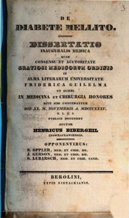 De diabete mellito : Diss. inaug. med.