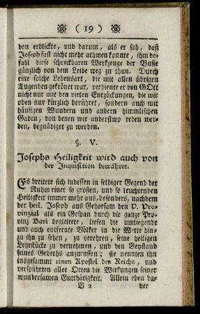 §. V. Josephs Heiligkeit wird auch von der Inquisition bewähret.