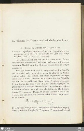 19. Theorie der Wärme und calorische Maschinen
