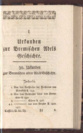 I. Urkunden zur Bremischen Adels Geschichte