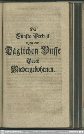 Die Fünfte Predigt Von der Täglichen Busse Derer Wiedergebohrnen