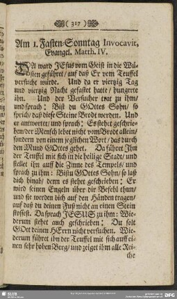 Am I. Fasten-Sonntag Invocavit, Evangel. Matth. IV