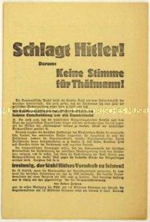 Aufruf der SPD zur Wahl von Paul von Hindenburg zum Reichspräsidenten 1932