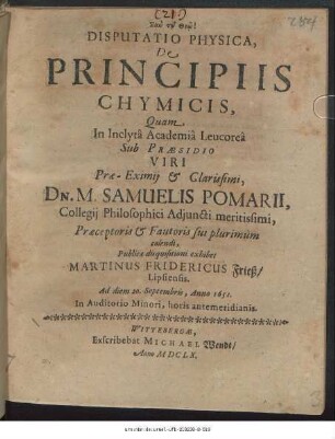 Disputatio Physica, De Principiis Chymicis