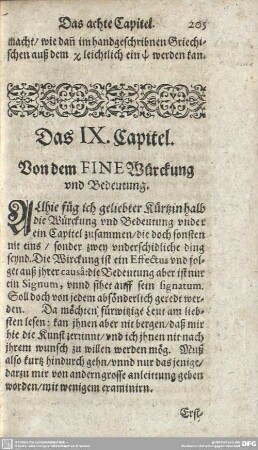 Das IX. Capitel. Von dem FINE Würckung und Bedeutung.
