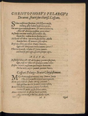 Christophorus Pelargus Decanus, fratri suo chariß. Casparo.