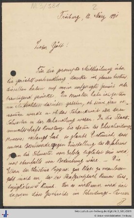 Brief vom 12. März 1891
