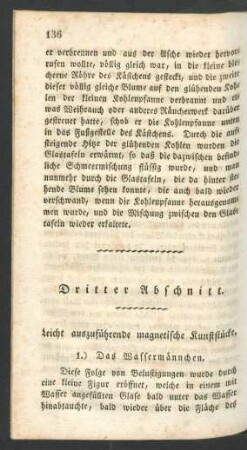Dritter Abschnitt. Leicht auszufuehrende magnetische Kunststuecke.