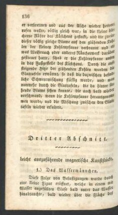Dritter Abschnitt. Leicht auszufuehrende magnetische Kunststuecke.
