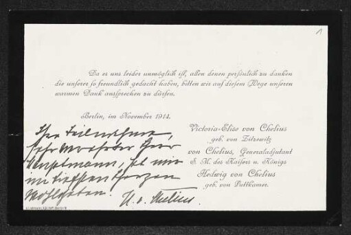 Brief von Hedwig Karoline von Chelius und Victoria-Elise von Chelius an Gerhart Hauptmann