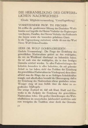 Die Heranbildung des gewerblichen Nachwuchses [Geschl. Mitgliederversammlung, Vormittagssitzung]