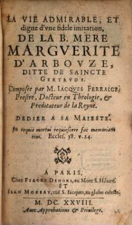 La Vie admirable ... de la Beata Marguerite d'Arbouze