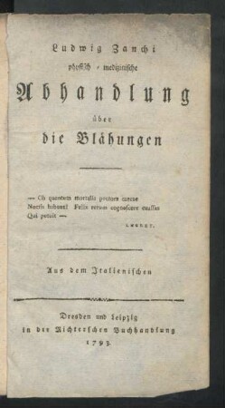 Ludwig Zanchi physisch-medizinische Abhandlung über die Blähungen