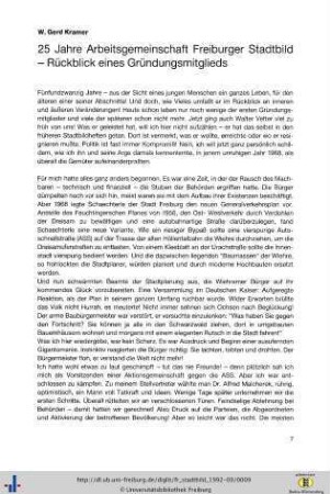 25 Jahre Arbeitsgemeinschaft Freiburger Stadtbild - Rückblick eines Gründungsmitglieds
