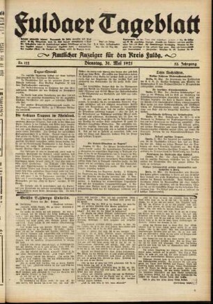 Ausgabe vom Dienstag, den 31. Mai 1921.