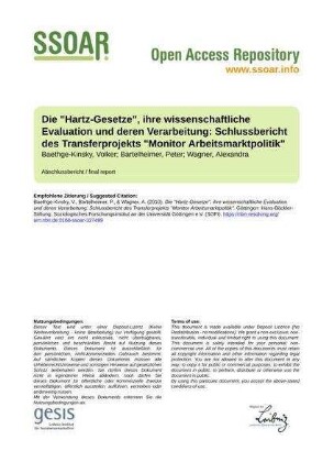 Die "Hartz-Gesetze", ihre wissenschaftliche Evaluation und deren Verarbeitung: Schlussbericht des Transferprojekts "Monitor Arbeitsmarktpolitik"
