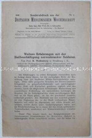 Sonderdruck der "Deutschen Medizinischen Wochenschrift" über die Heilbehandlung nervenkranker Soldaten