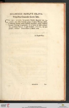 Ioannes Pavlvs Oliva, Præpositus Generalis Societ. Iesu