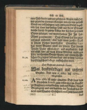 Das Sechs und zwantzigste Capitel. Was denkwürdiges mit unserem Gnaden-Bild A. 1660 biß 1670 vorgefallen