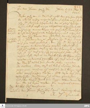 Brief von August Hermann Francke an Johann Daniel Herrnschmidt.